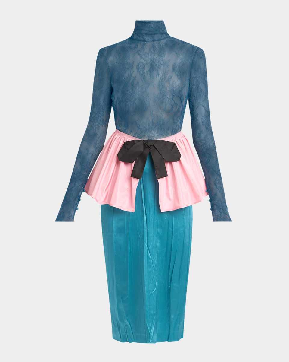 Lace Colorblock Peplum Dress